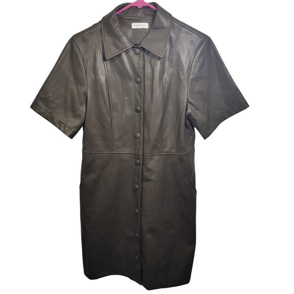Topshop Dresses & Skirts - Topshop Women's Olive Green Faux Leather Vegan Mini Dress Size 8  41626-1333